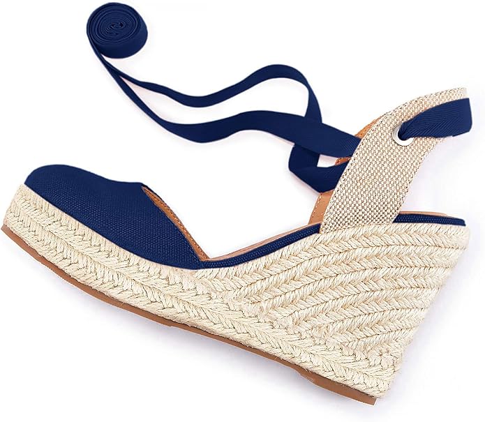 FISACE Womens Summer Espadrille Heel Platform Wedge Sandals Ankle Buckle Strap - Image 8