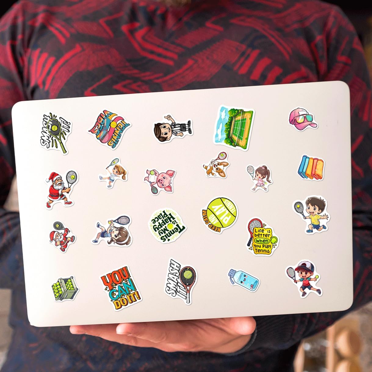 108Pcs Tennis Stickers Pack Cartoon Style Vinyl Decals for Water Bottles Laptop Skateboard Phone Journal Scrapbook Luggage Decoration Fun Quotes and Characters
