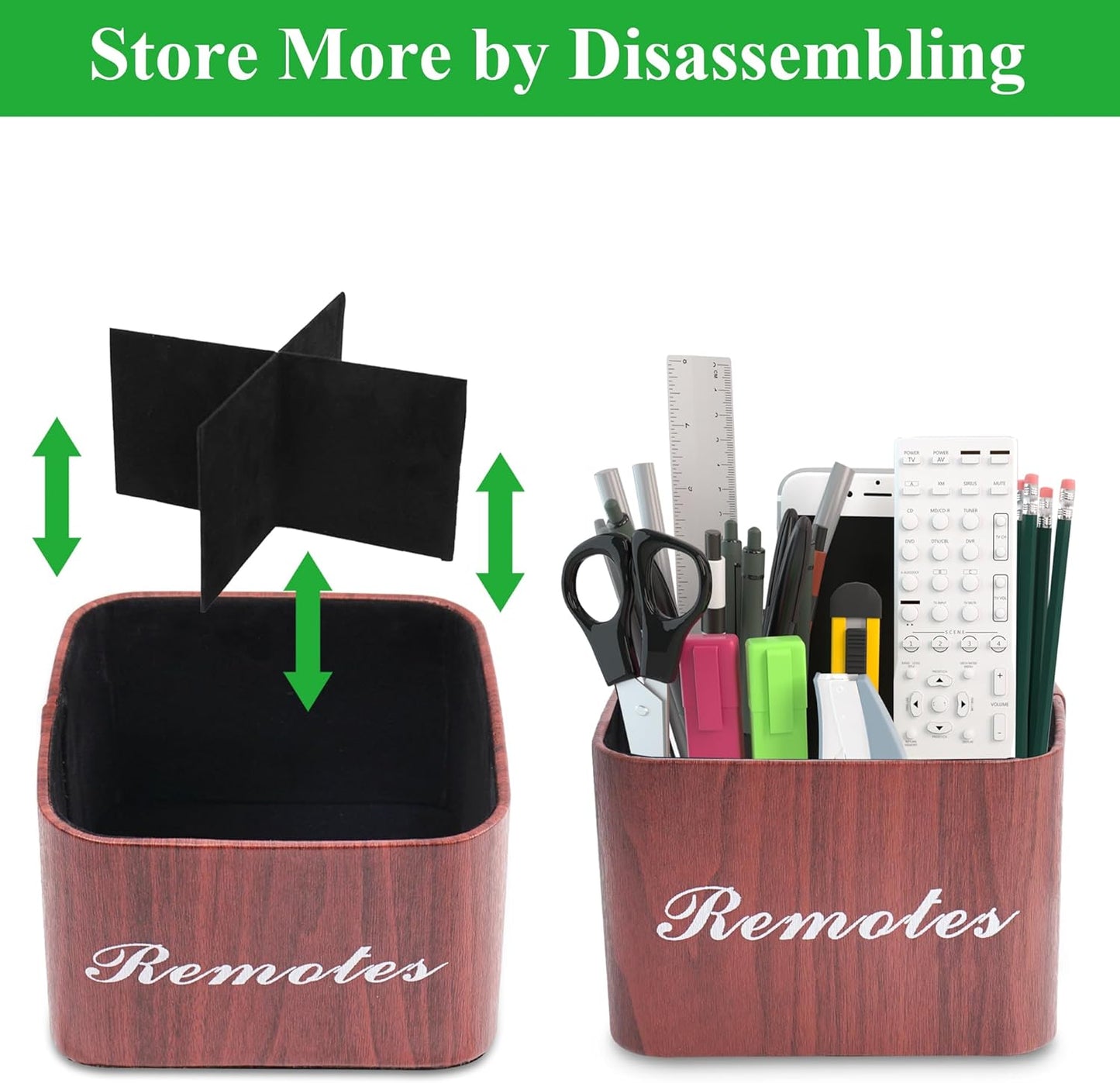 Hennaja Square Leather Art Supply Organizer,Remote Control Holder with Removable Dividers,360°Rotatable Pencil Holders,4 Compartments Organizer for Office Supplies Storage Box(1-Light Brown)