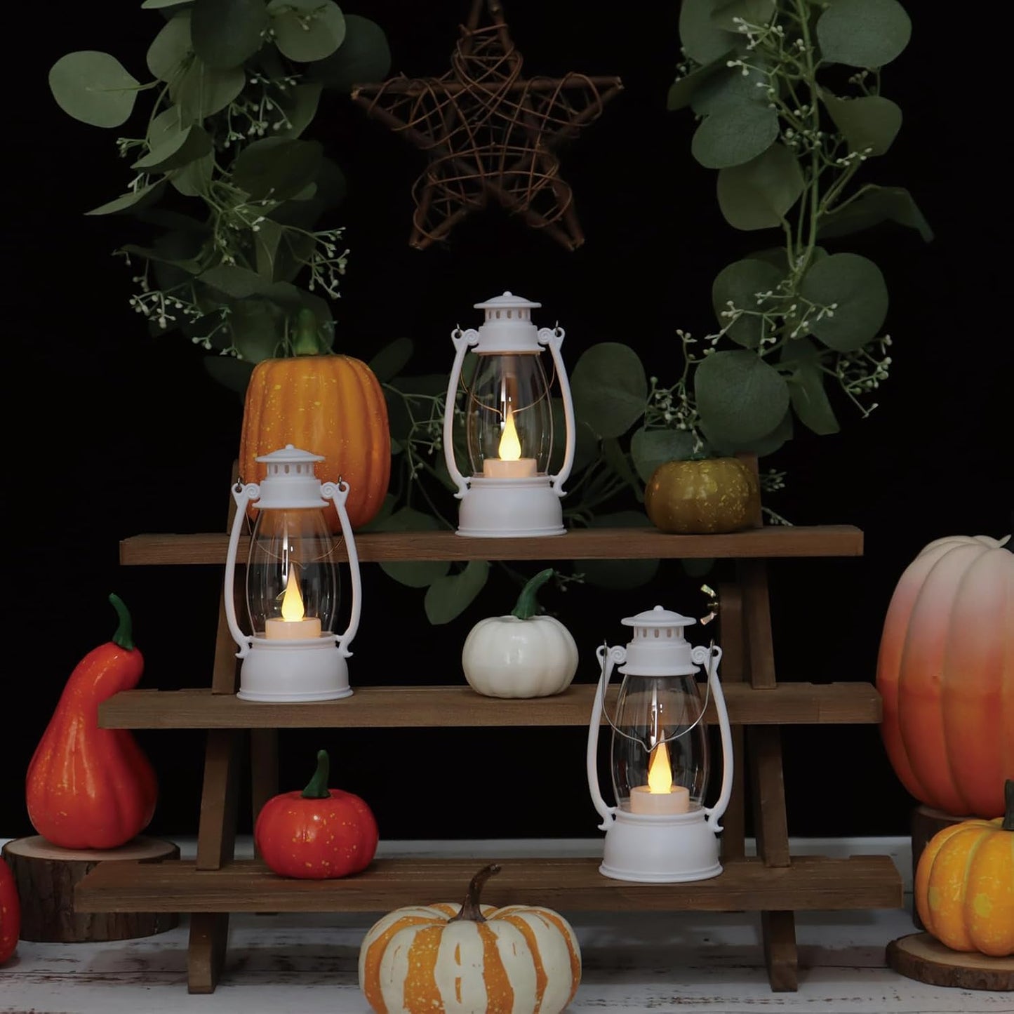 12Pcs Mini White Lanterns for Western Halloween Christmas – 6Inch Candle Lanterns with Flickering LED, Wedding Centerpiece Table Decorations, Camping Decor & Hanging Ornaments for Rustic Party