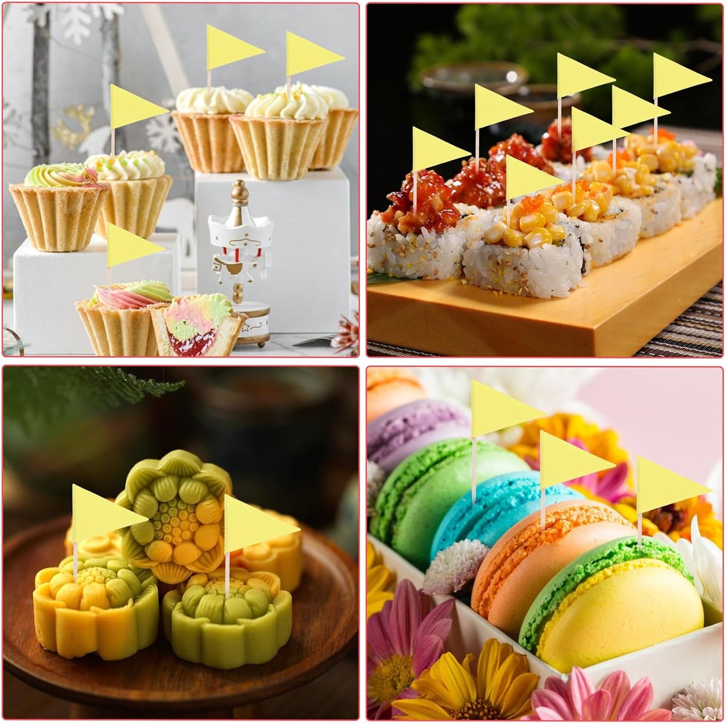 100 Pcs Yellow Flag Toothpicks - Cupcake Topper Sticks for Golf Cupcake Toppers, Mini Flag Toothpicks for Masters Party Decorations & Appetizers