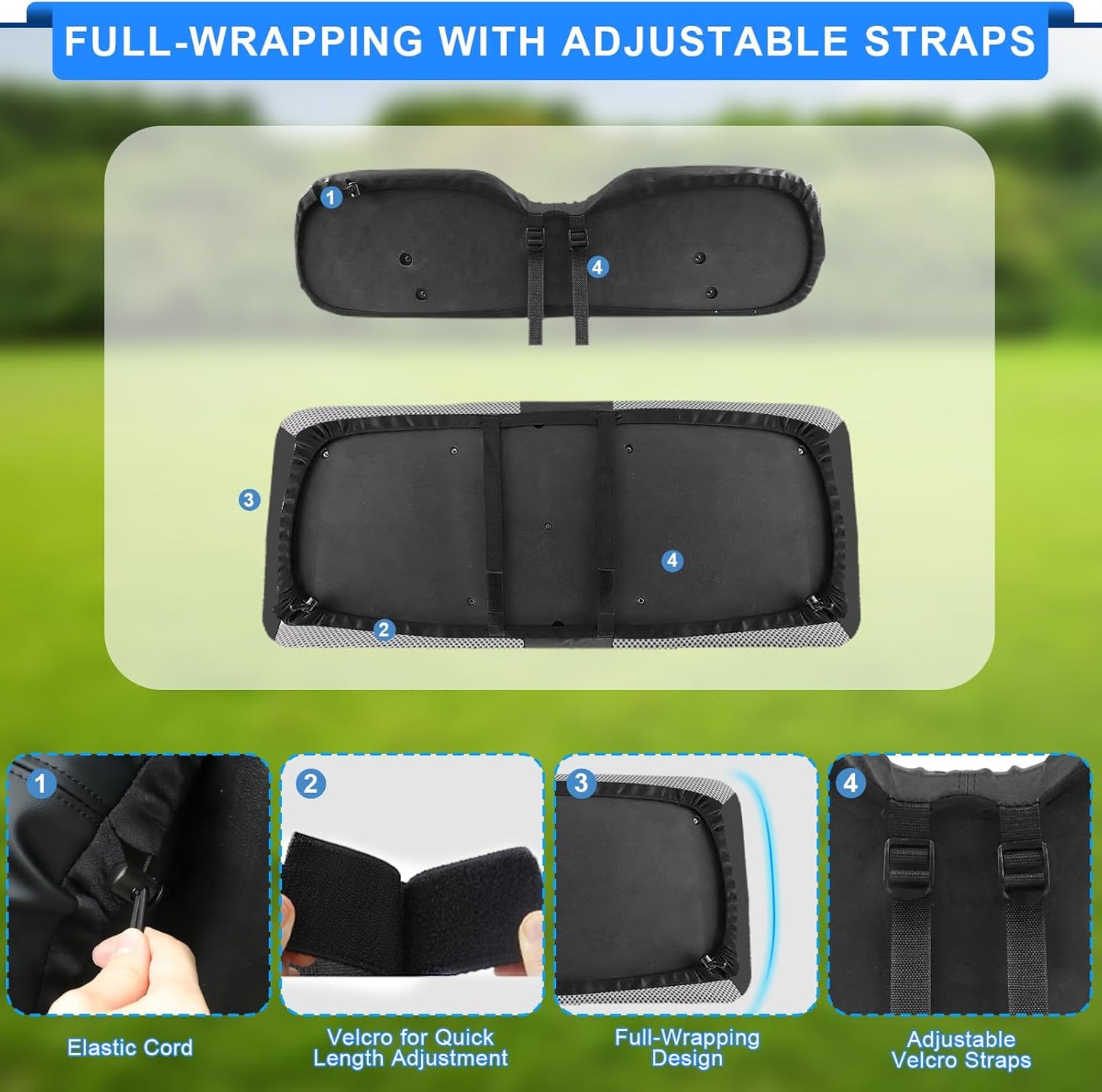 iLSKW Golf Cart Seat Covers - Breathable Fabric Universal Rear Seat Cover for Club Car, Ezgo, Yamaha