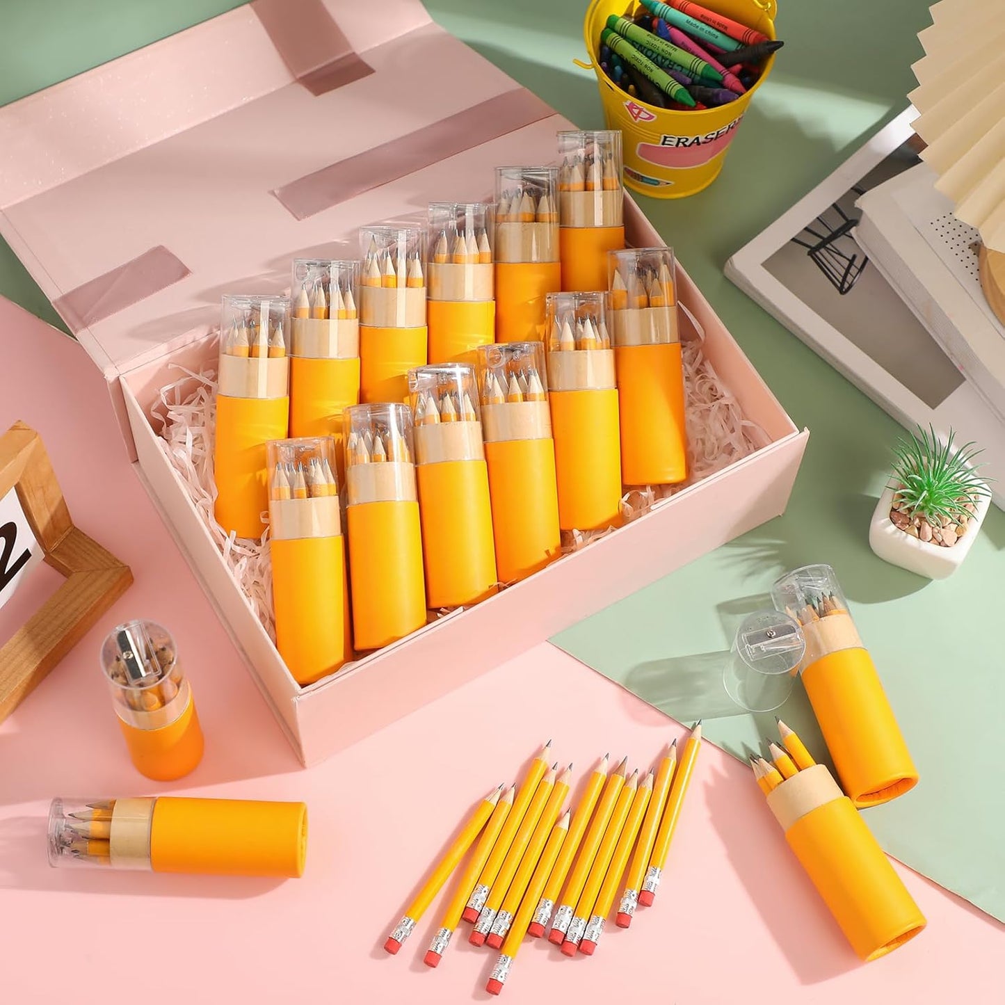 12 Pack Mini Golf Pencils Bulk with Eraser Sharpener 144 Pcs 2hb Pre-sharpened Yellow Half Pencils Short Pencil Gift for Kids Operation Christmas Items Classroom Party Favor Supplies Golf