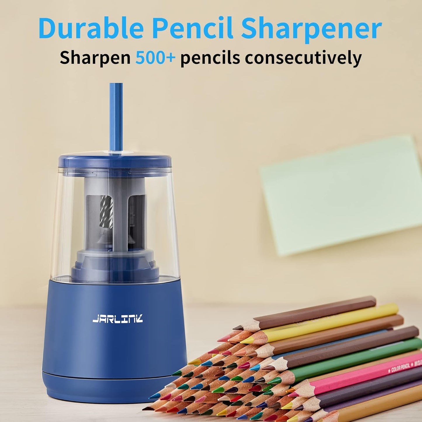 JARLINK Electric Pencil Sharpener, Heavy-Duty Helical Blade to Fast Sharpen, Auto Stop for No.2/Colored Pencils(6-8mm), AC Adapter/Battery Operated in School Classroom/Office/Home (Blue)