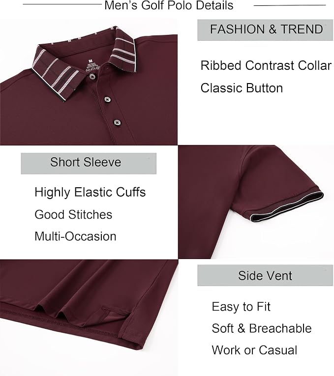 Alex Vando Mens Golf Shirts Moisture Wicking Quick-Dry Short Sleeve Fashion - Image 7