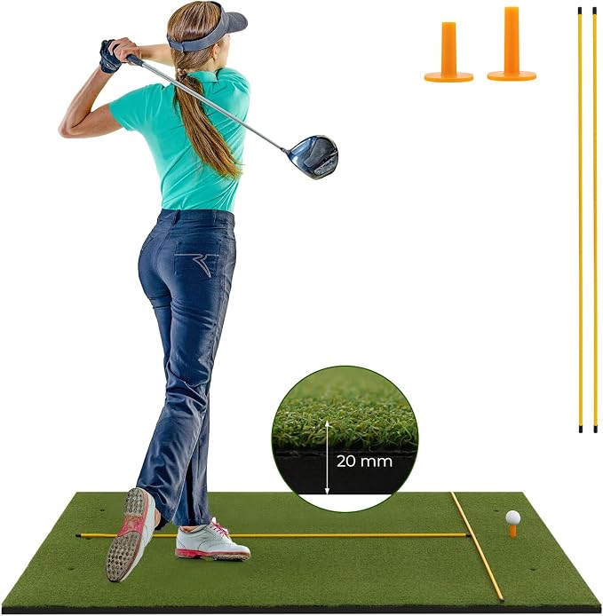 Goplus Golf Mat, 5x3ft/5x4ft Golf Hitting Mat 20/25/27/32mm Thick w/2 Alignment - Image 9