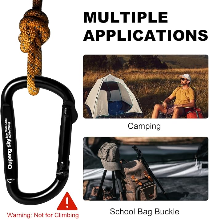 Carabiner Clip - Heavy Duty Carabiners Carabeaner D Ring Shape, Key Chain Clip - Image 9