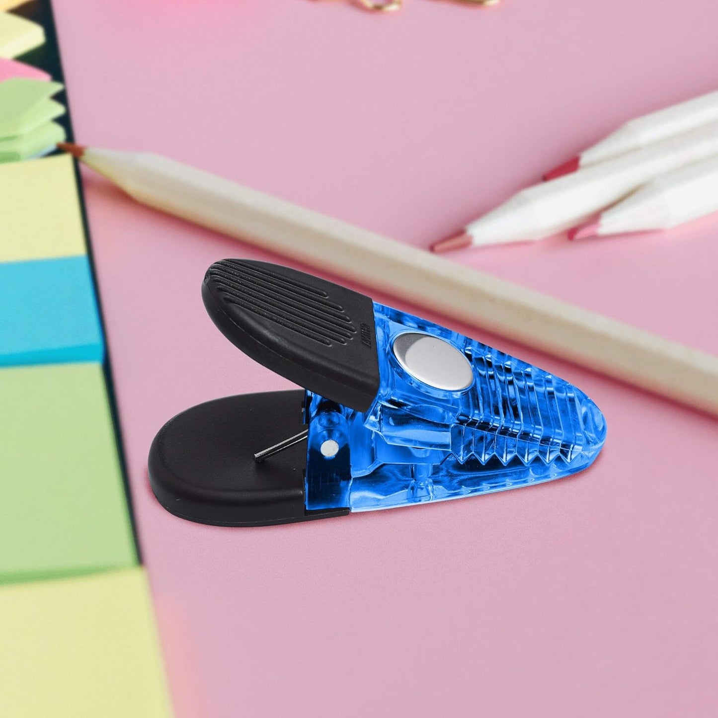 10 Magnetic Memo Holders Set - Large Clip, Plastic - TBlue