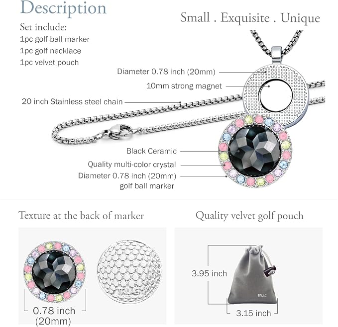 Golf Ball Marker with Ceramic Crystal Ball Marker Necklace Gifts Accessories - Image 6