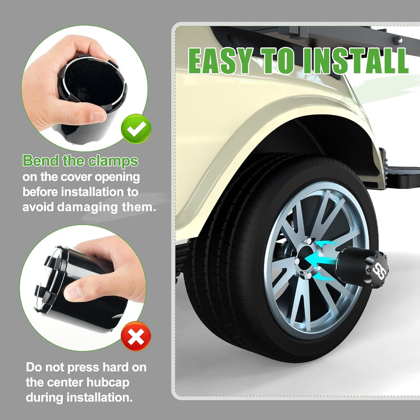 10L0L Universal Golf Cart SS Wheel Center Cap Cover for EZGO, Club Car, Yamaha, 4 PCS (Black)