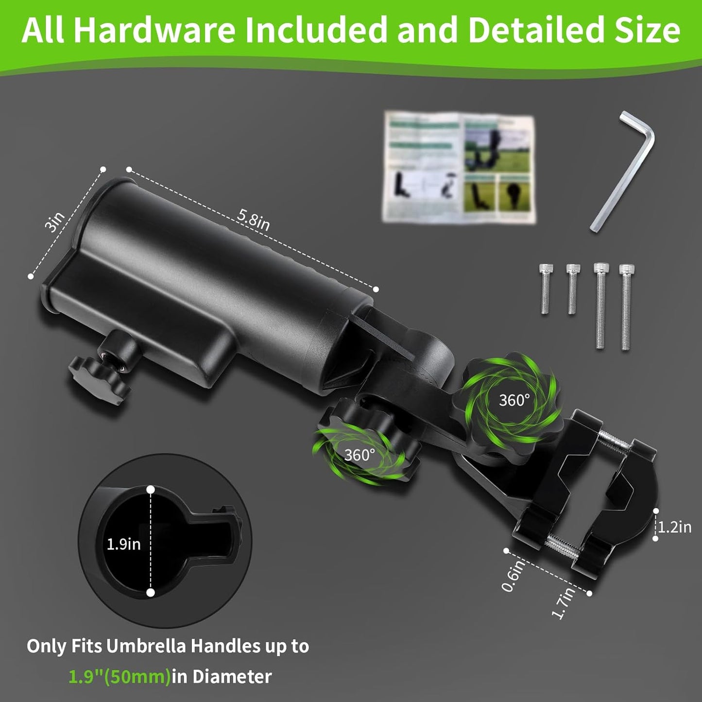 Heavy Duty Golf Push Cart Umbrella Holder, Upgraded Aluminium Alloy Base Ultra Windproof, Universal Umbrella Stand for Electric Lawn Mower, Stroller, Wheelchair, Mobility Scooter, Beach Chair