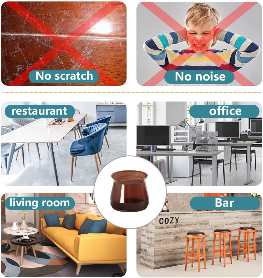 24 Pcs Chair Leg Floor Protectors Round, Silicone Felt Furniture Leg Pads Caps Covers for Hardwood Floors (Fit 1-5/16" to 2")