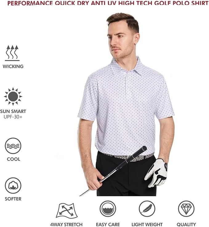 Golf Shirts for Men Dry Fit Short Sleeve Print Performance Moisture Wicking - Image 5