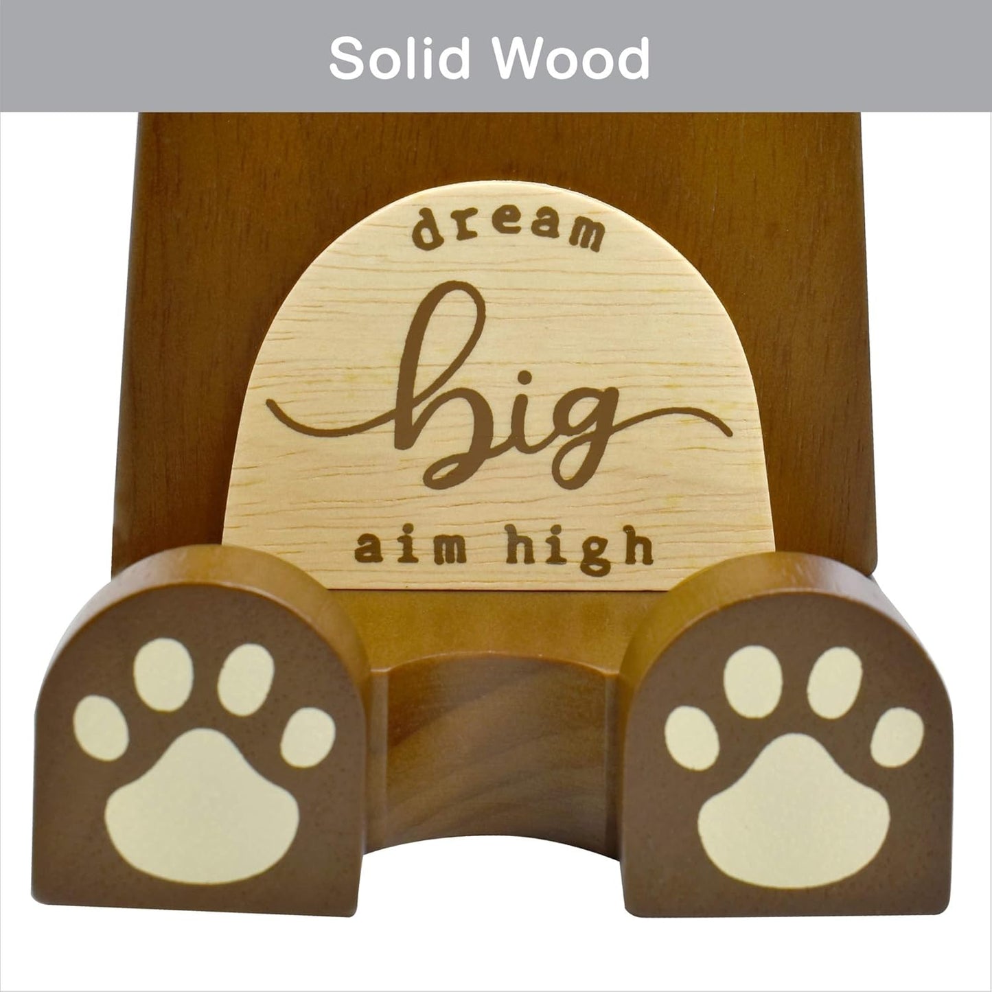 I'm Wood Multipurpose Eyeglass Phone Pen & Pencil Holder Stand Stationery Desk Box Organizer Accessories, Home Office Desktop Decor Birthday Graduation Gifts “Dream Big Aim High”(Bear)