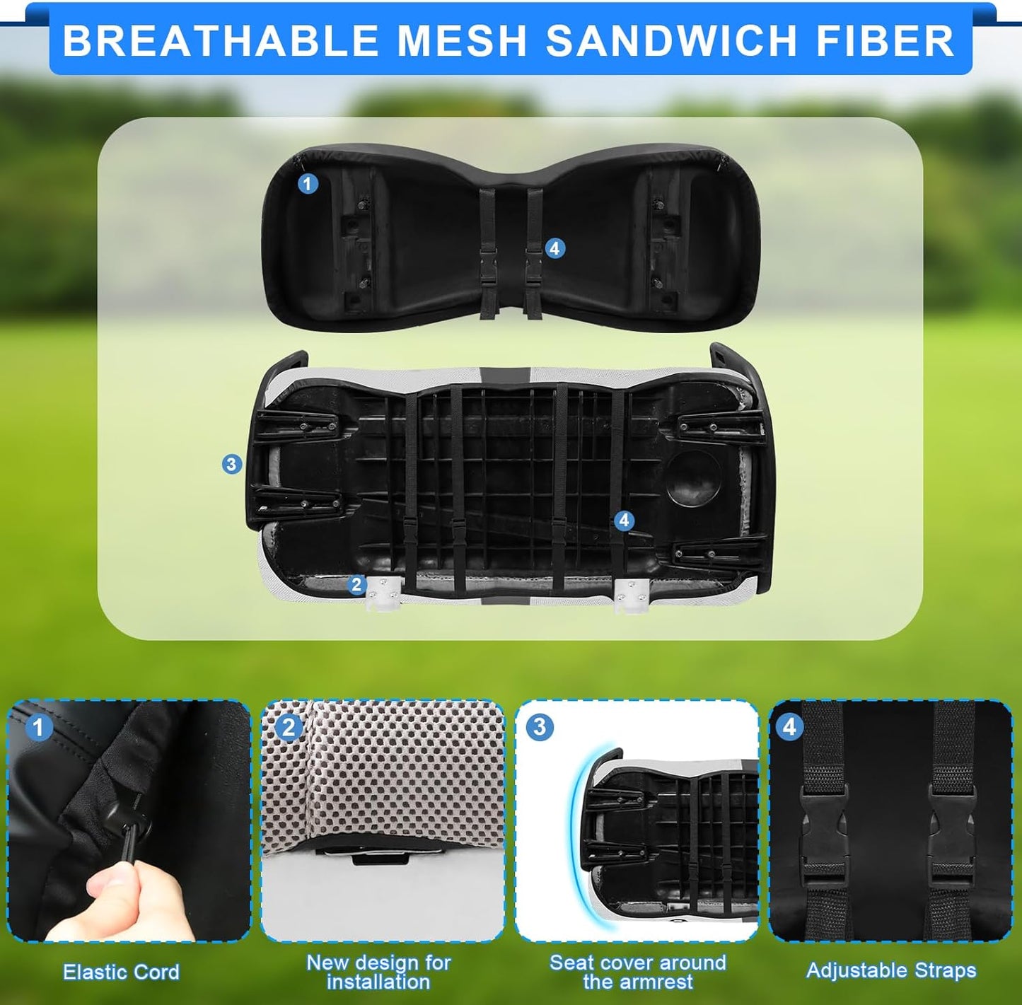 iLSKW Golf Cart Seat Covers for Yamaha G29 Seat Cover OEM Front,Breathable Fabric and Leather Front Seat Cover Like Gloves,Full Wrap-Around Design of Yamaha G29 Golf Cart Front Seat Cover