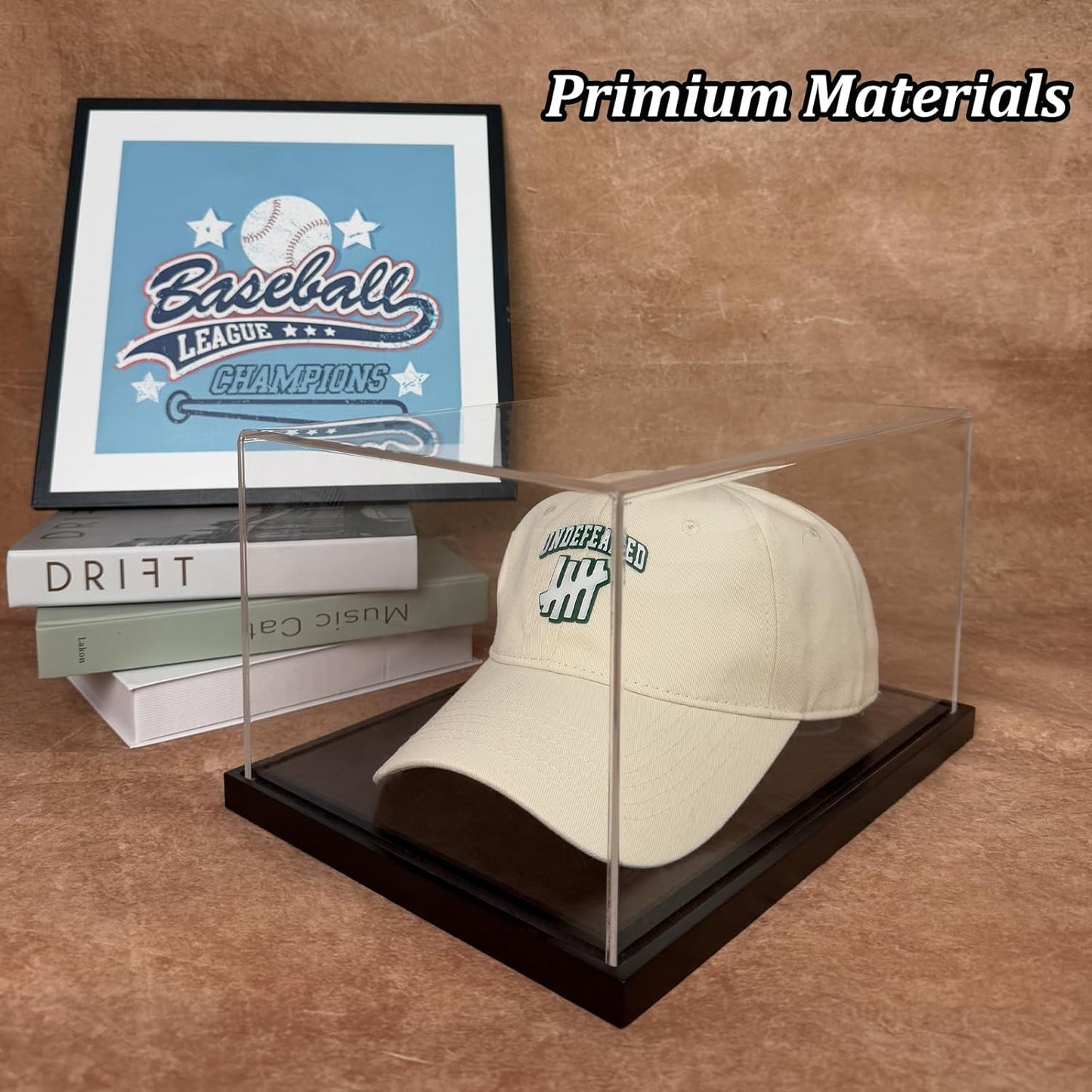 Hat Display Case,Clear One-Piece Acrylic Baseball Cap Display Showcase with Solid Wood Base & UV Protection,Include Hat Shaper for Collectors,Signed Caps and Memorabilia Display,No Assembly Required
