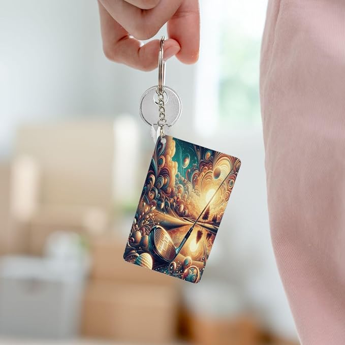 Astronaut Playing Golf Keychains Rectangular Acrylic Keychain Daily Key Ring - Image 7