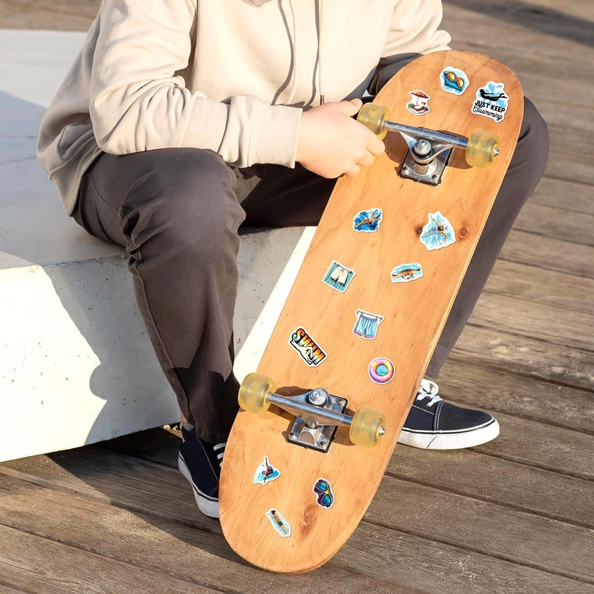 108 PCS Swimming Stickers, Waterproof Vinyl Swim Stickers Pack for Water Bottles, Laptop, Scrapbook, Helmet, Cell Phone, Luggage, Swim Team Gift