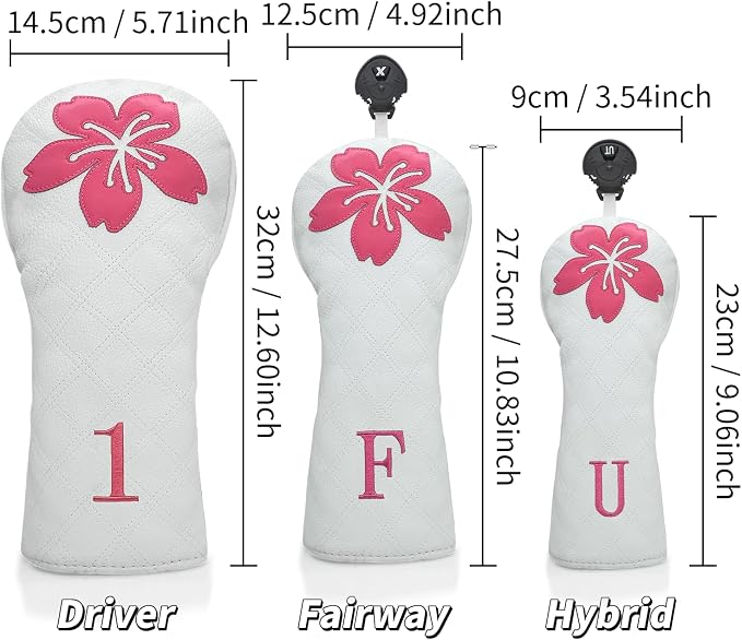 Grid Cherry Blossom Design Golf Covers PU Headcovers Set Fits Driver Fairway - Image 8