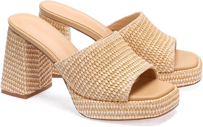 Monrovia Womens Sandals Heels for Women Slide On Block Chunky Platform High - Image 5