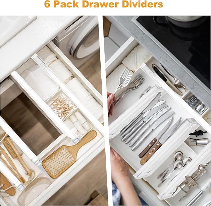 6 Pack Drawer Dividers for Clothes, Kitchen Utensils Storage - Image 7