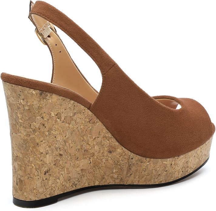 Womens Wedge Platform Sandals Peep Open Toe Slingback Buckle High Heel Dress - Image 5