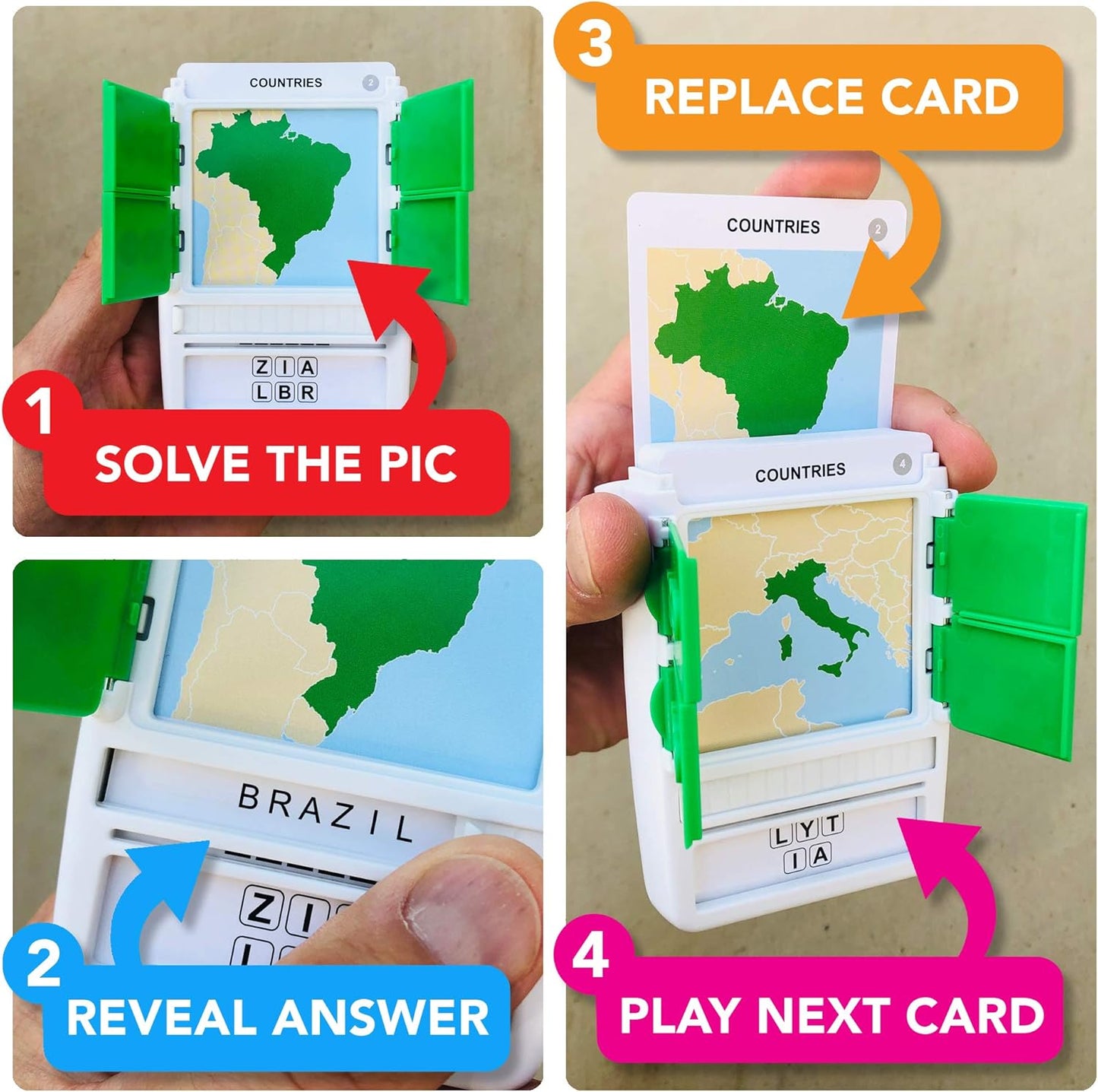 100 PICS Countries of The World Travel Game - Learn 100 Countries | Flash Cards with Slide Reveal Case | Geography Card Game, Gift, Stocking Stuffer | for Kids and Adults | Ages 6+