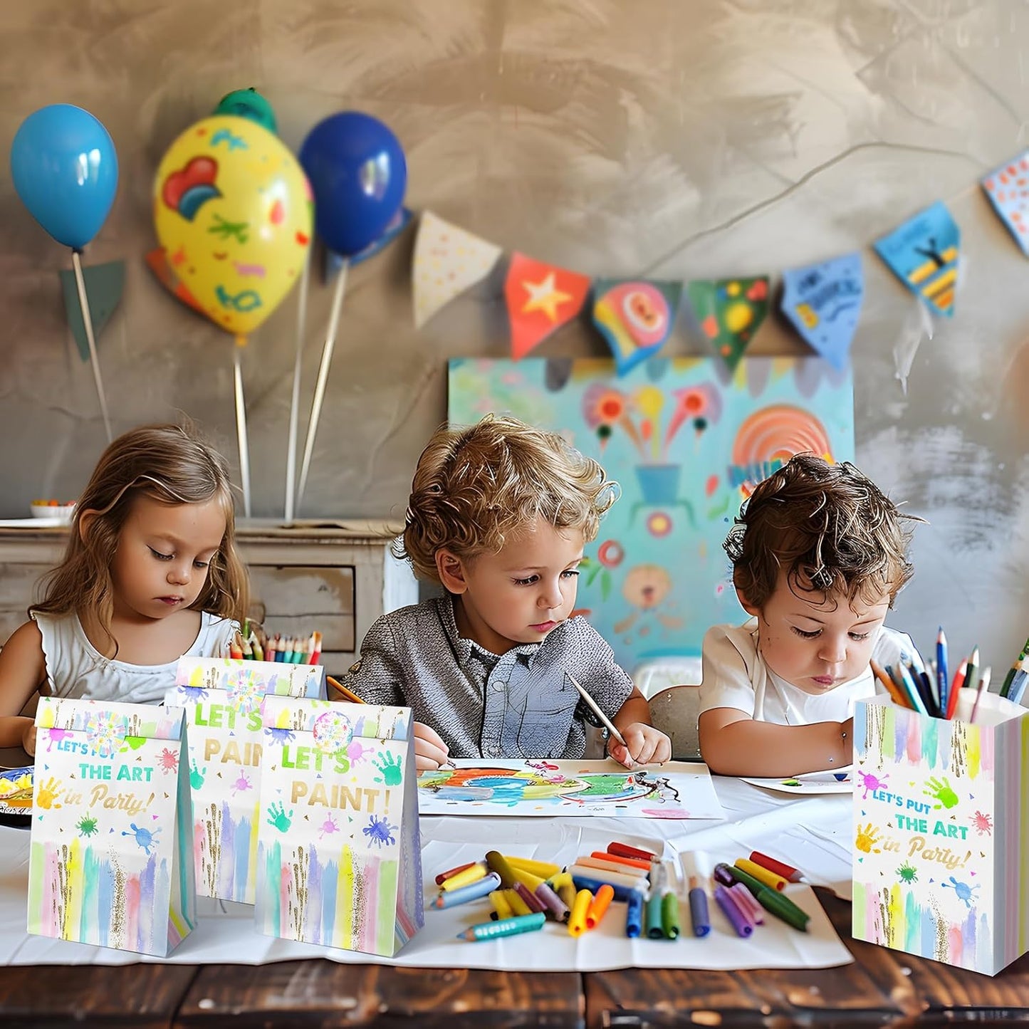 24 Art Birthday Party Favor Bags Painting Goodie Bags Rainbow Pastel Colorful Paint Party Favors for Kids Painting Birthday Party Decoration