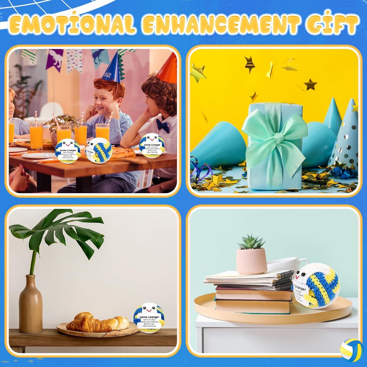 12pcs Funny Volleyball Gifts for Team Bulk Positive Volleyball Balls with Motivational Cards Handmade Mini Crochet Team Gift for Coach Women Men Coworker Birthday Christmas Party Favors