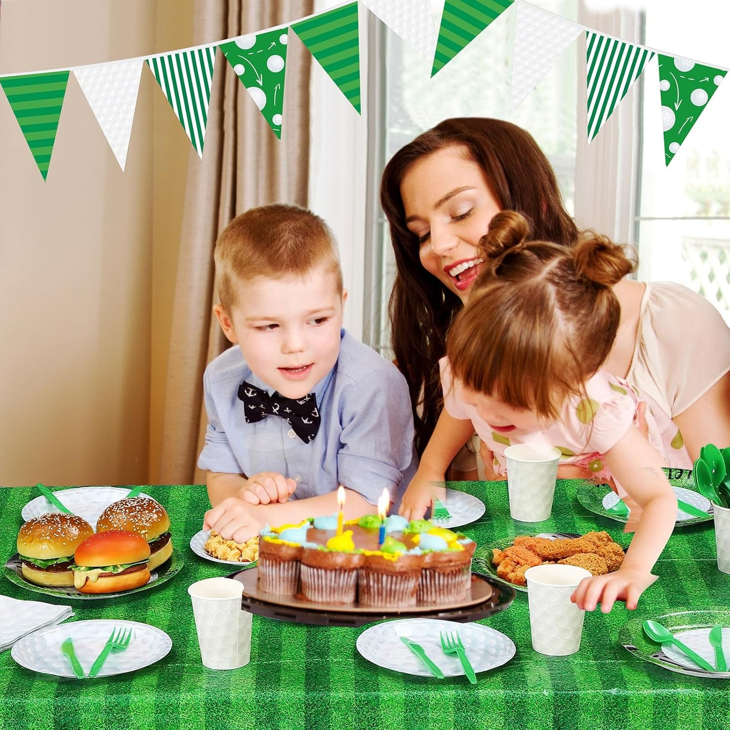 195 Pcs Golf Party Supplies 24 Guest Disposable Dinnerware with Golf Tablecloth 9" and 7" Paper Plates Cup Napkin Plastic Fork Knives Spoon and Banner for Golf Birthday Decorations