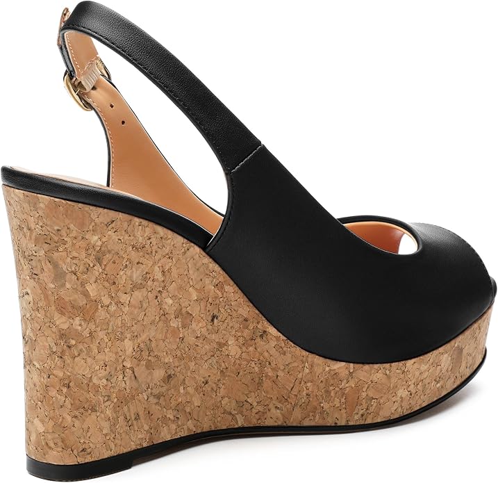Womens Peep Toe Wedge Heels Matte Fashion Cork Slingback Pumps Platform Wedge - Image 5