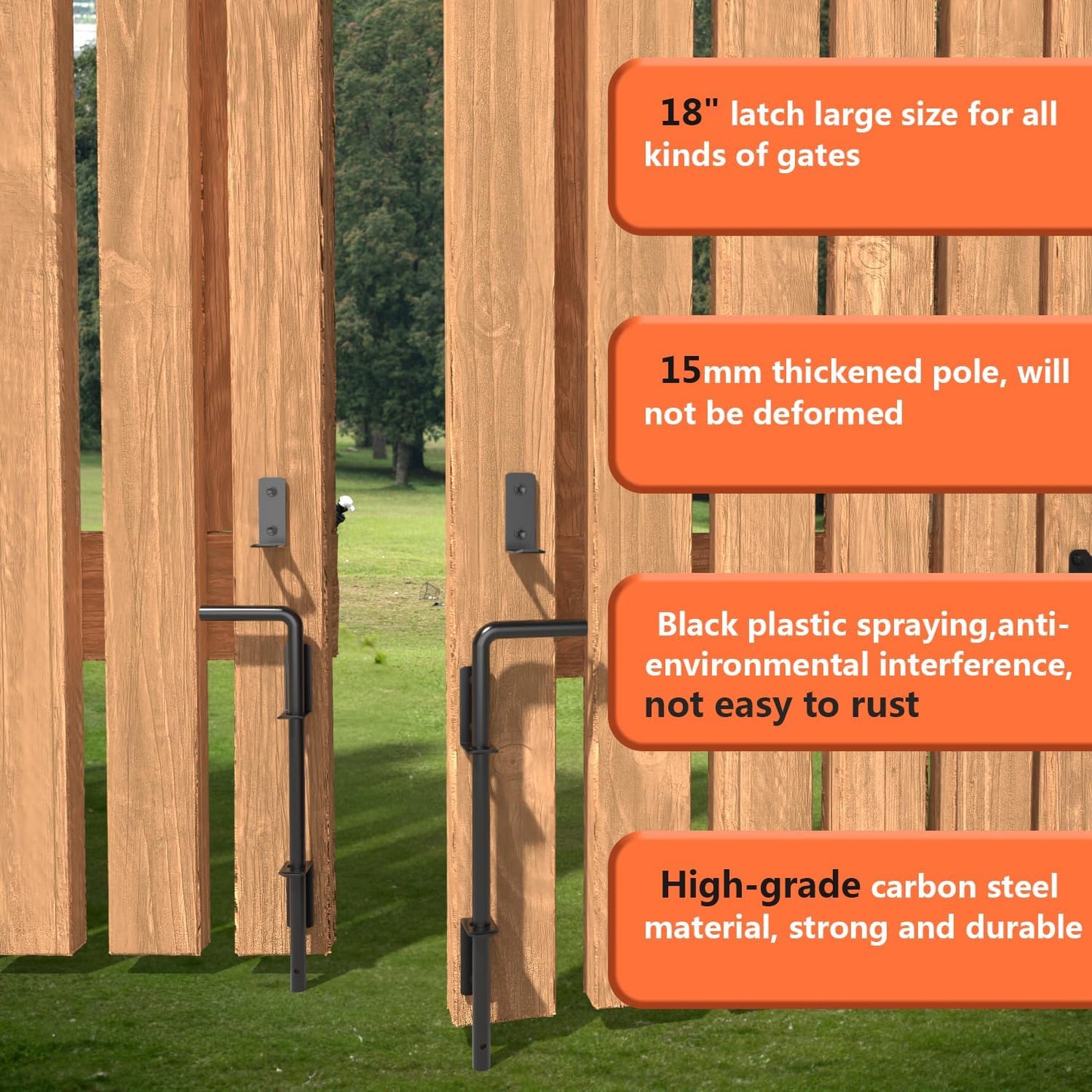 18" Cane Bolts for Gates Ground Gate Latch for Wooden Metal Gates, Gate Stopper Hardware - Heavy Duty Drop Rod, Safe and Secure, Corrosion Resistant (2 Pack)