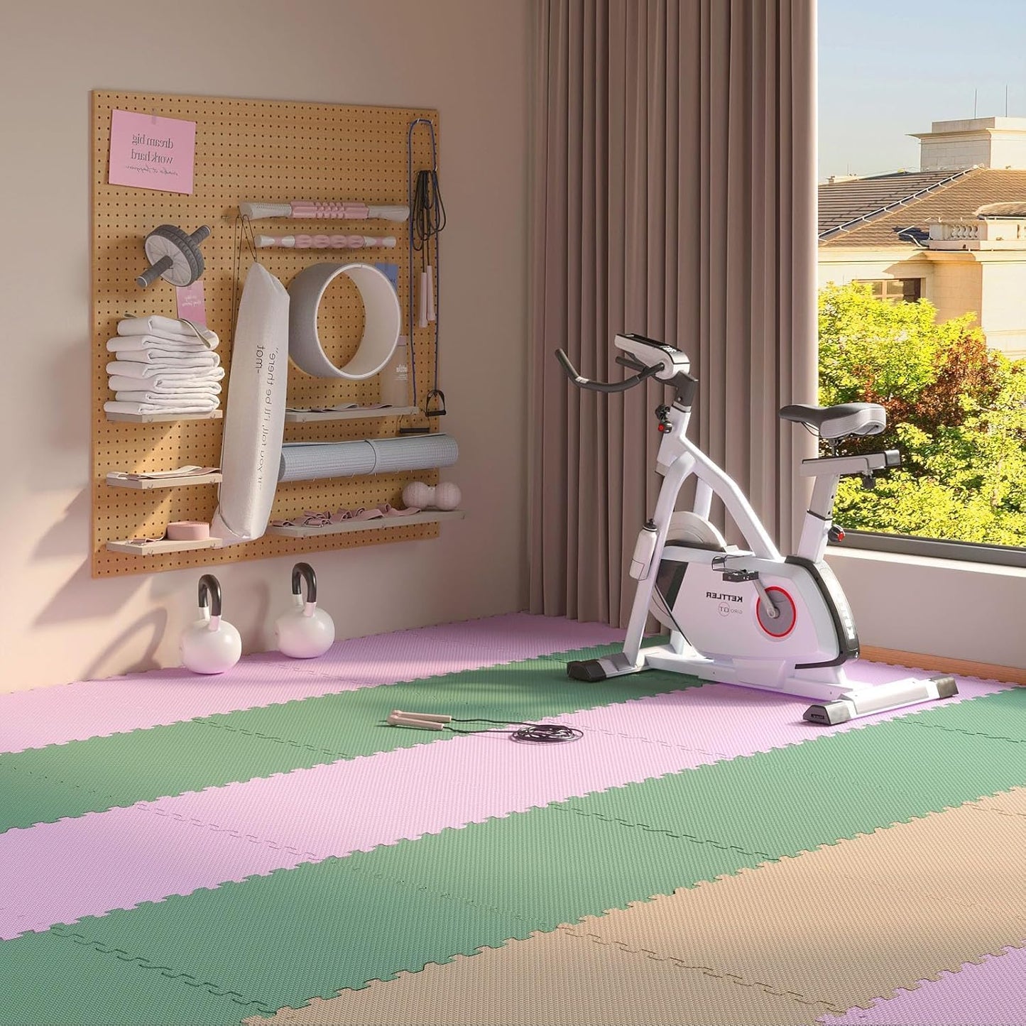 Home Gym Mat, Puzzle Exercise Mat, EVA Interlocking Foam Floor Tiles for Home Workout Equipment and Kids' Play Areas - Blue, 24 in x 24 in x ½ in - (Pink, 36 Pack (144 sq ft))