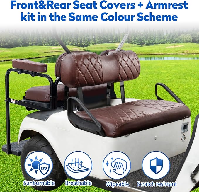 NOKINS Golf Cart Seat Covers for EZGO TXT 1994-2013/EZGO RXV, Vinyl Front&Rear - Image 9