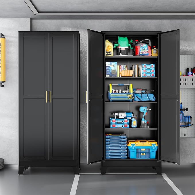 Black Pantry Storage Cabinet, Metal Storage Cabinet, - Image 8