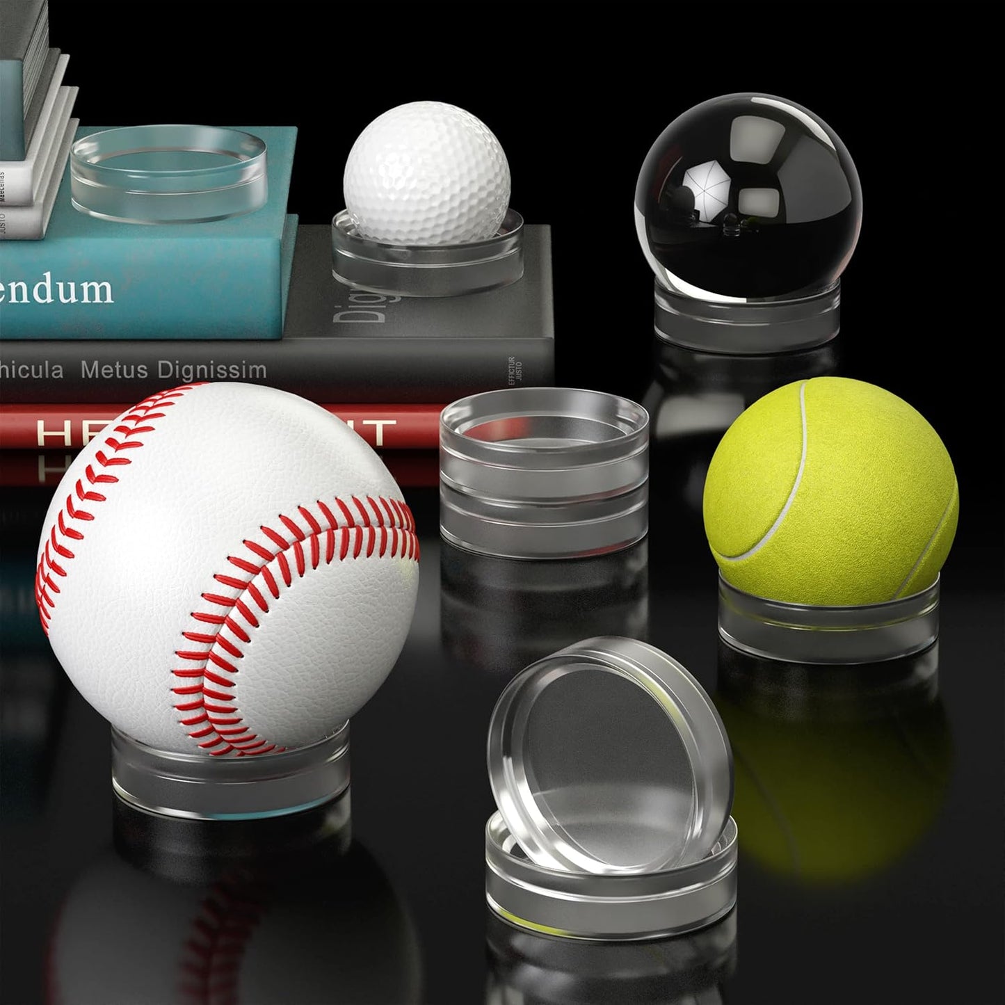 Houseables Baseball Holder, Baseball Stand, Ball Holder, Ball Stand, Acrylic Sphere Display, Egg Display, for Crystal, Rock, Marble, Golf, Softball, Round, Plastic Ring,12 Pack, Clear, 1.75" x 0.6"
