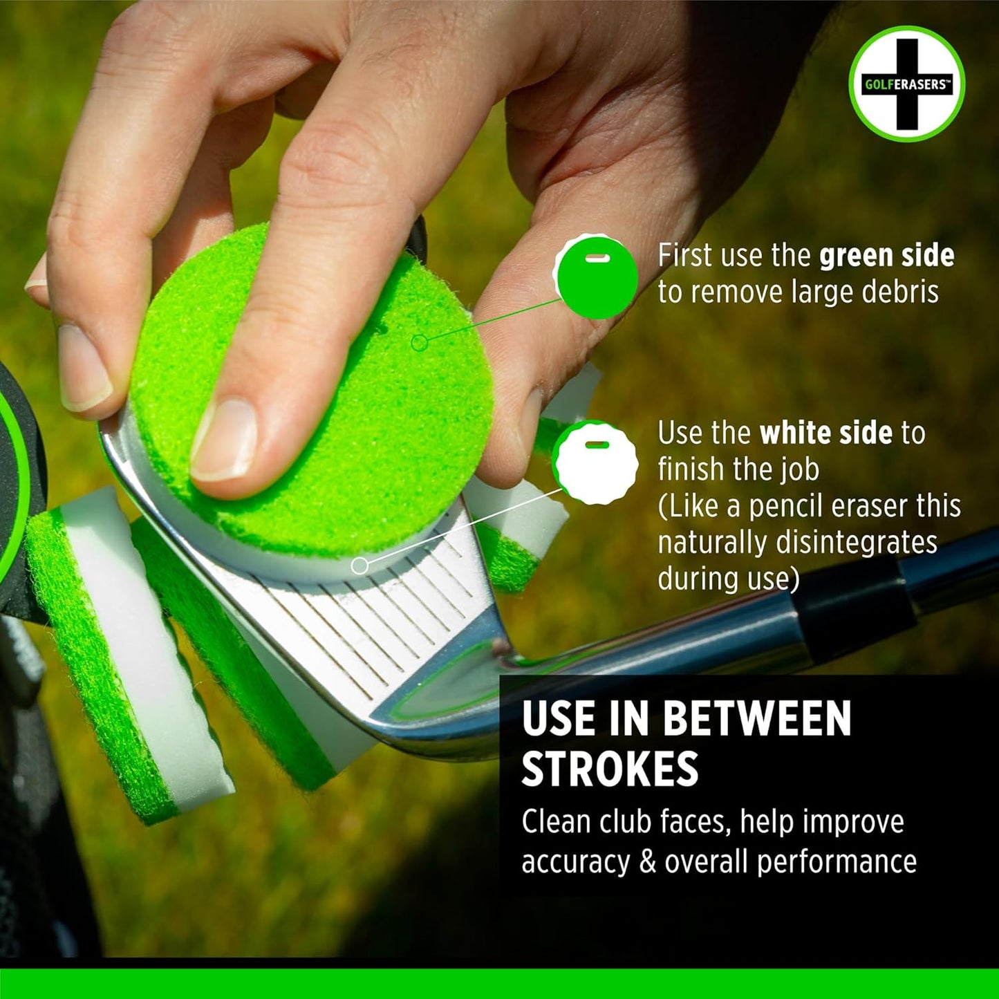 Instant Golf Eraser with Bag Tether, Premium Dual-Sided Sponge for Cleaning Clubs, Shoes & Golf Balls - Golf Club Cleaner, Golf Ball Cleaner, Golf Club Groove Cleaner, 6 Pack