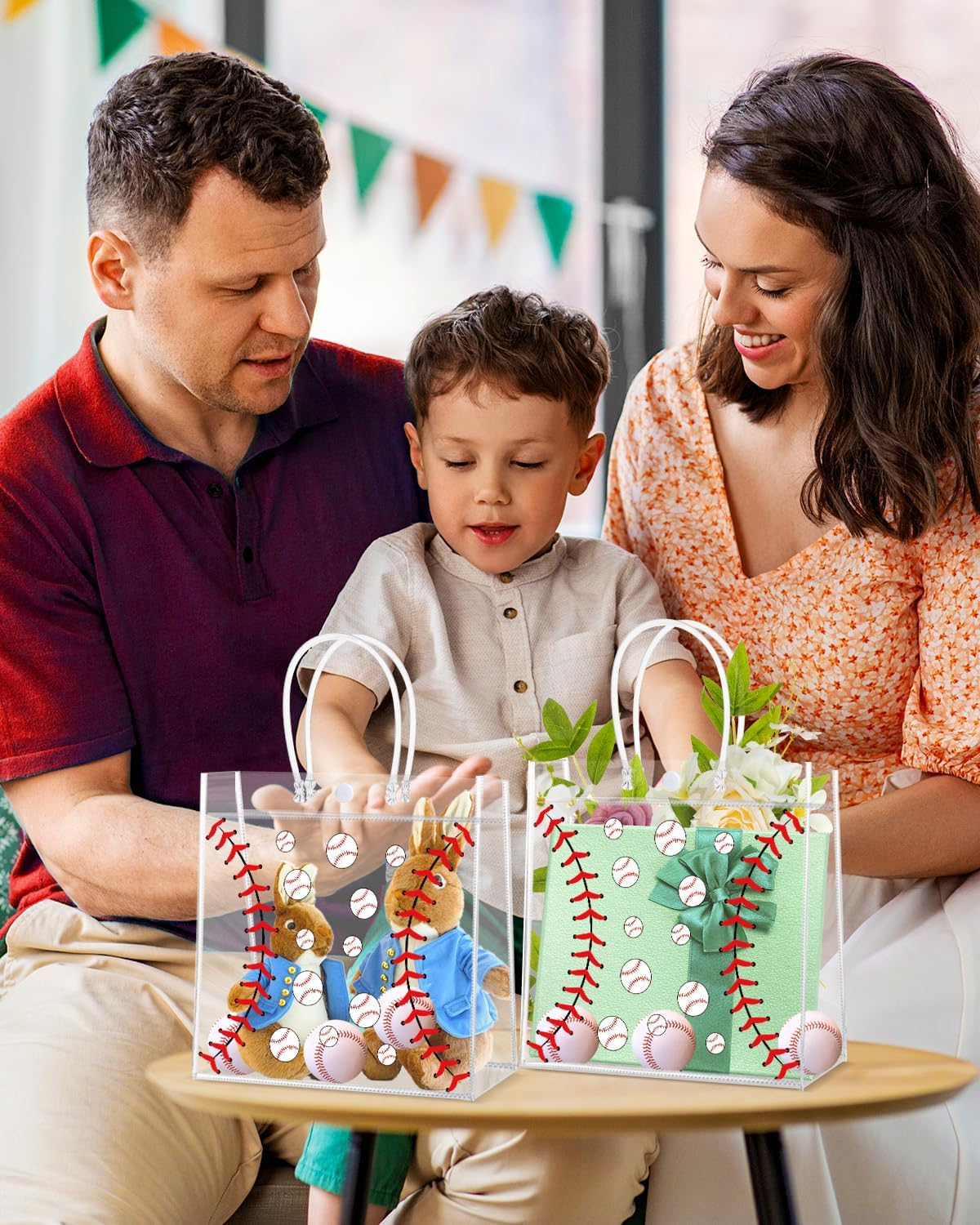 24 Pieces Baseball Clear PVC Gift Bag with Handles Transparent Baseball Treat Goodie Bags 8 x 8 x 3.2Inch Sport Theme Party Favor Bag for Birthday Holiday Sports Team (baseball)