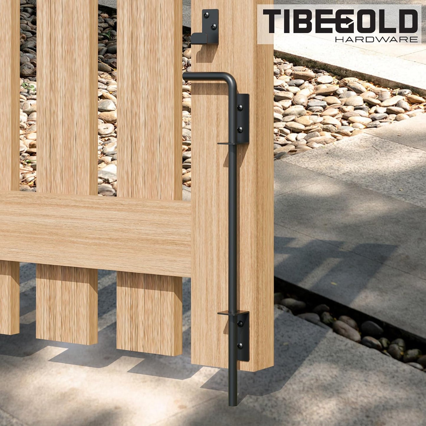 12" Heavy Duty Cane Bolt Gate Drop Rod, Extra Thick Gate Ground Latch Hardware for Wood PVC Vinyl Metal Fences Gates, Wrought Iron Doors Stopper Gate Latches, Black Finish, 1 Pack