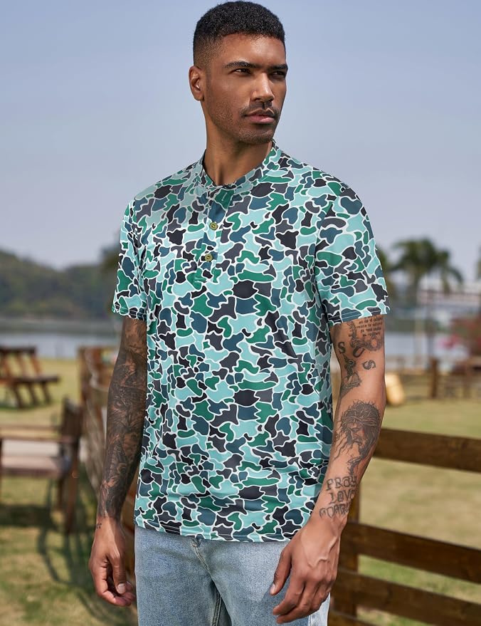 TAPULCO Mens Collarless Golf Shirts Short Sleeve Dry Fit Stretch Casual - Image 6