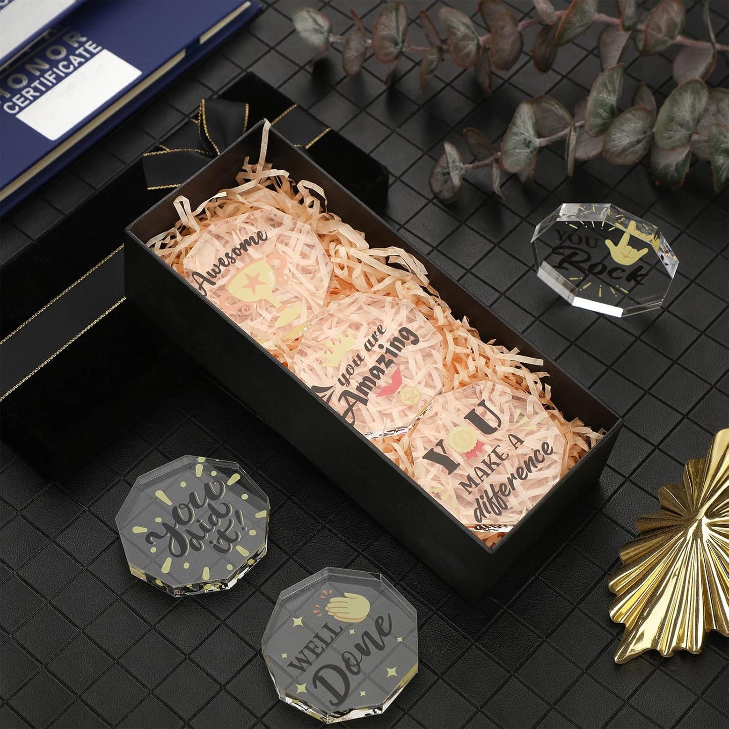 Janmercy 24 Pcs Vbs Evs Housekeeping Appreciation Gifts Acrylic Medal Award Trophies Bulk 6 Styles Plaque Personalized Engraved Employee Coworker Staff Team Thank You Gift for Office Party(Medal)