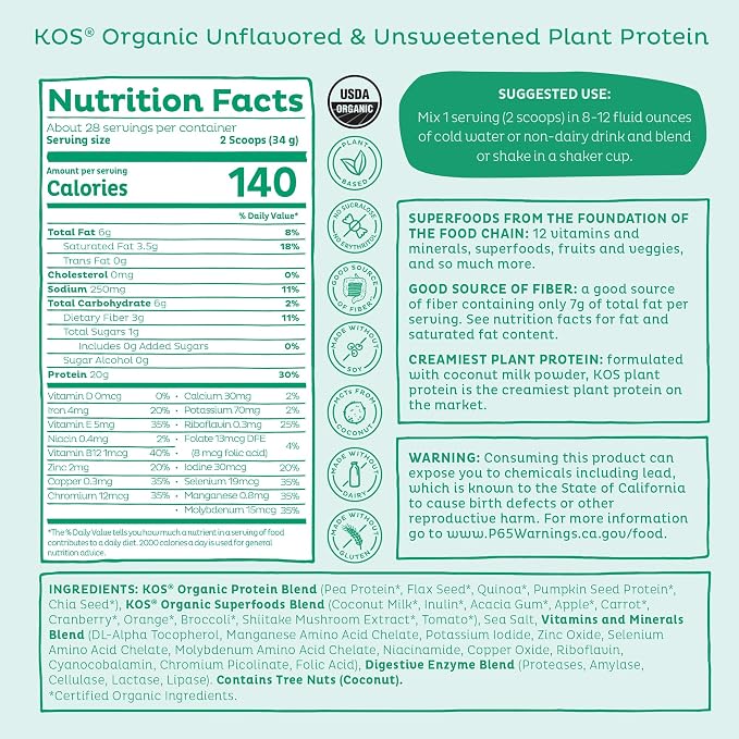 KOS Vegan Protein Powder, Unflavored & Unsweetened - Image 9