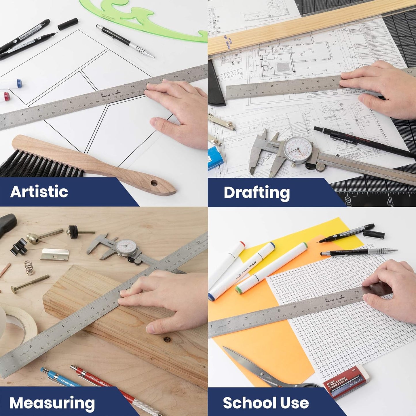 2 Pack - Pacific Arc 18 Inch Stainless Steel Ruler with Inch/Metric Conversion Table