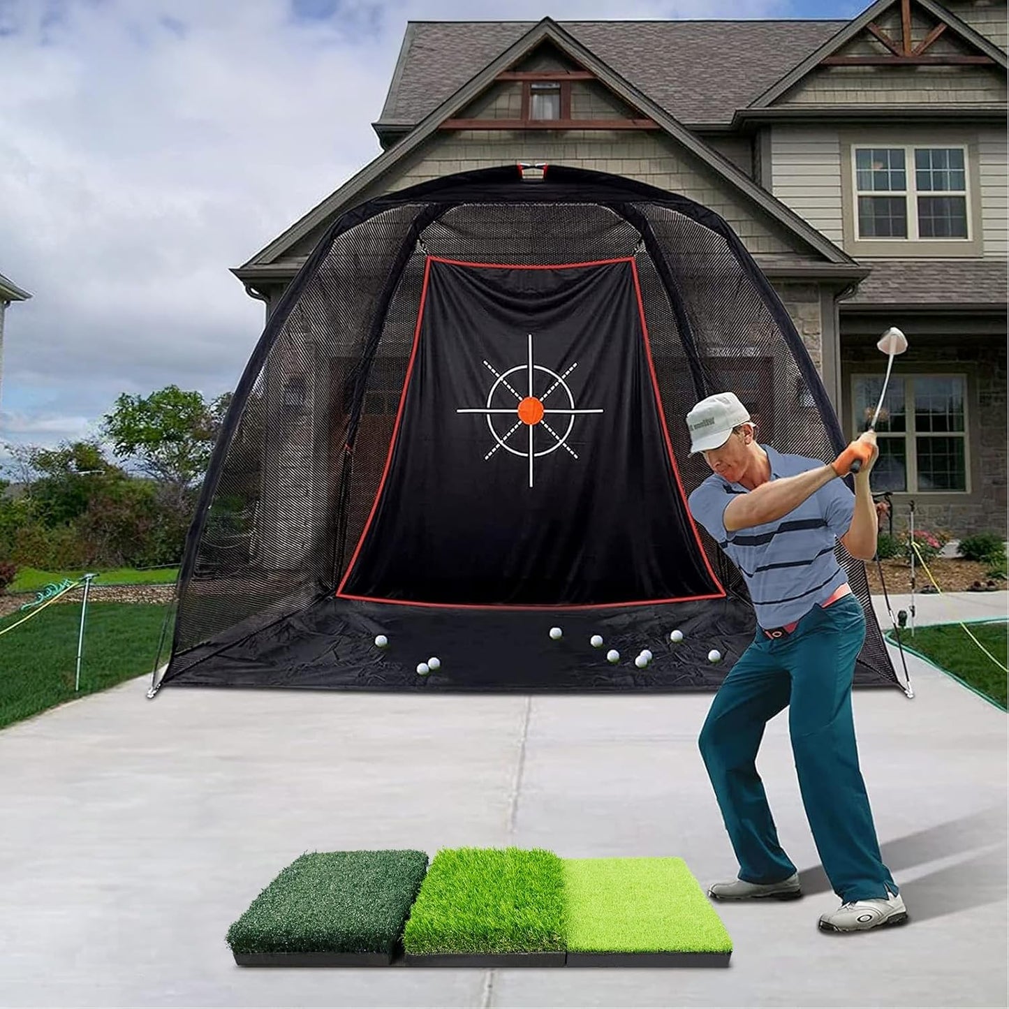 JAYA Golf Hitting Mat with Heavy Rubber Base, Foldable Golf Practice Mat for Indoor and Outdoor Training, Fairway & Rough Turf for Swing and Chipping