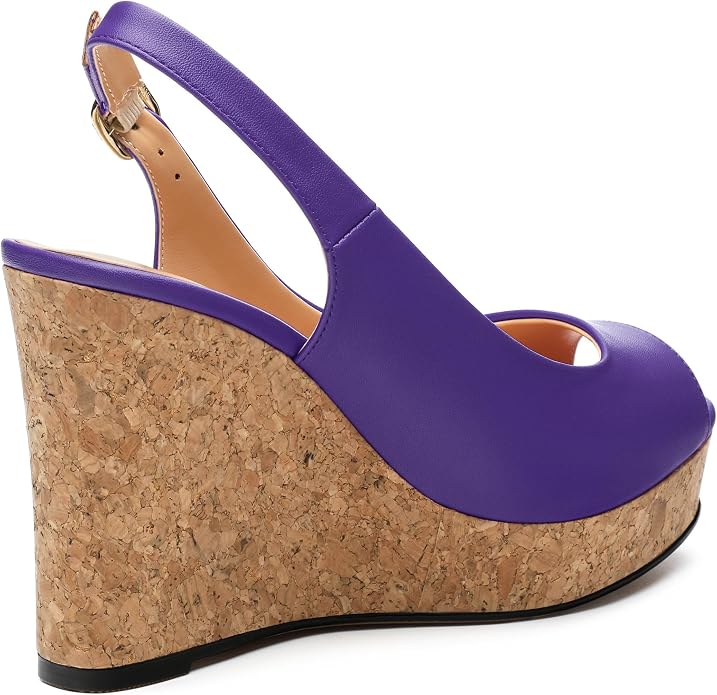 Womens Peep Toe Wedge Heels Matte Fashion Cork Slingback Pumps Platform Wedge - Image 5