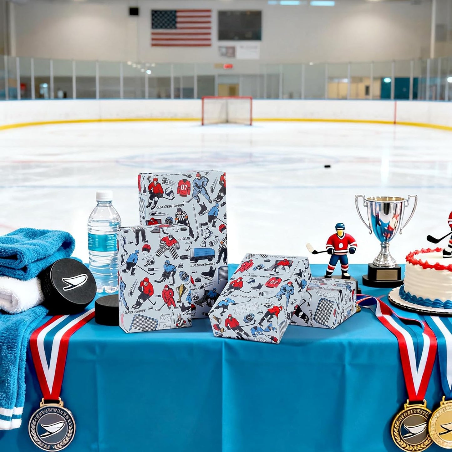 Ice Hockey Wrapping Paper Roll - 17Inch x16.4Feet - Ice Hockey Player Sport Theme Gift Wrap for Parties,Birthday,Team Celebration