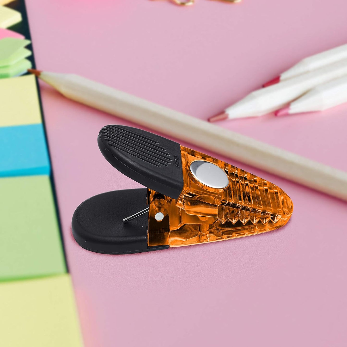 10 Magnetic Memo Holders Set - Customizable Text, Logo - Large Clip, Plastic - Orange