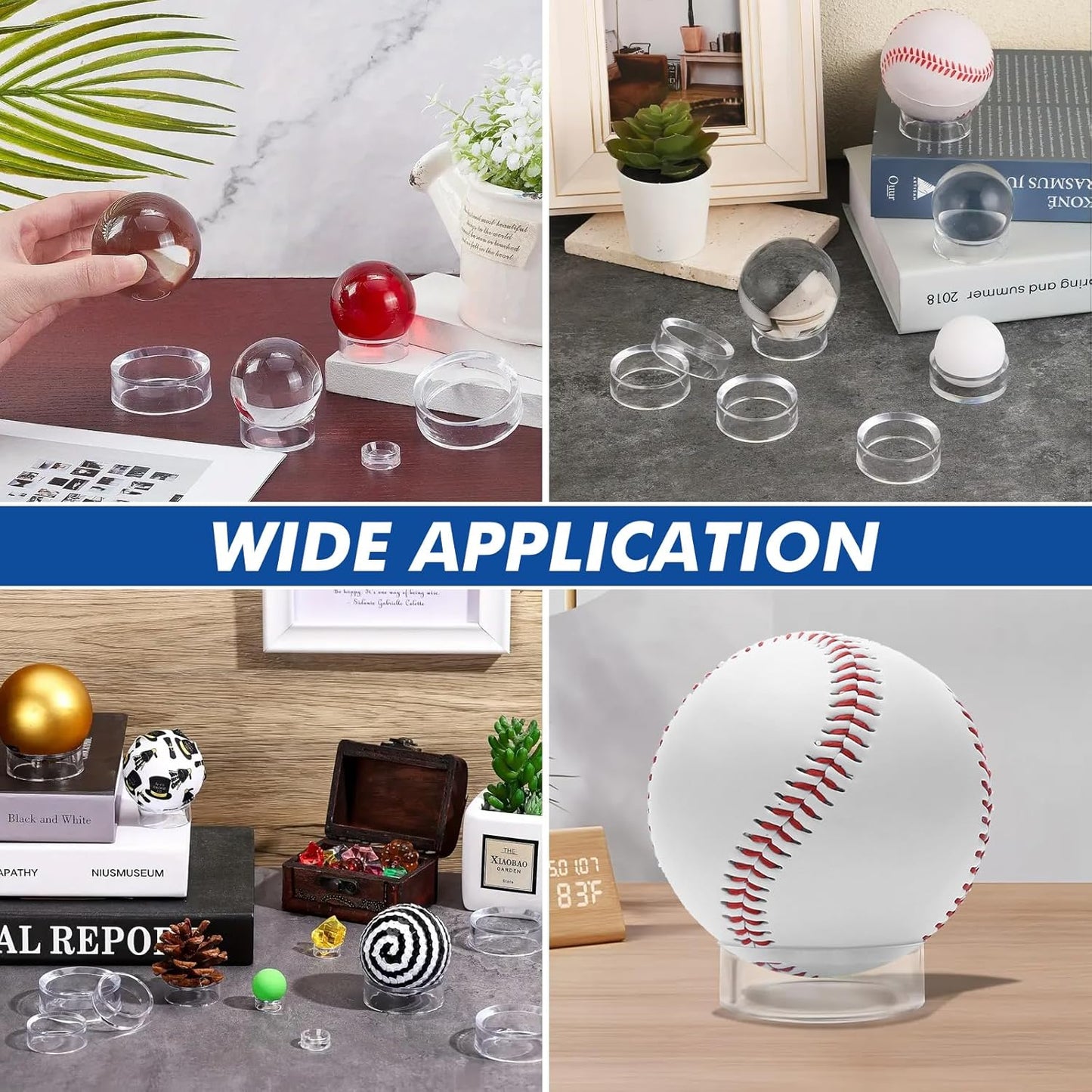 120 Pcs Baseball Holder Ring Stand 0.6/1.22/1.77 Inch Round Acrylic Stands, Small Display Stand Ring Clear Sphere Holder for Small Balls, Baseball, Golf Ball, Crystal Ball, Egg Stand, Marble, Softball