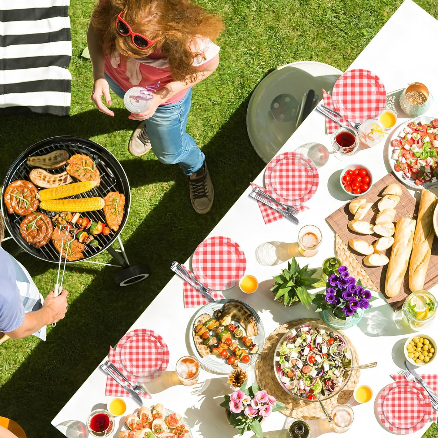 180Pcs Red Gingham Party Supplies Paper Plates and Napkins Serve 60 Disposable Tableware Set for Birthday Party Decorations Game Day Family School Holiday Sports Events