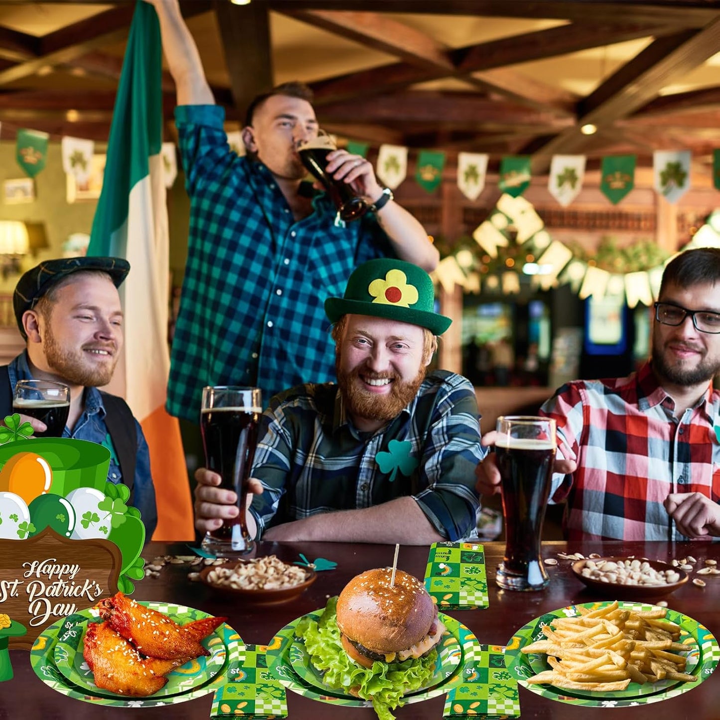 180Pcs St Patricks Day Party Supplies Paper Plates and Napkins Serve 60 Disposable Tableware Set for Birthday Party Decorations Game Day Family School Holiday Sports Events